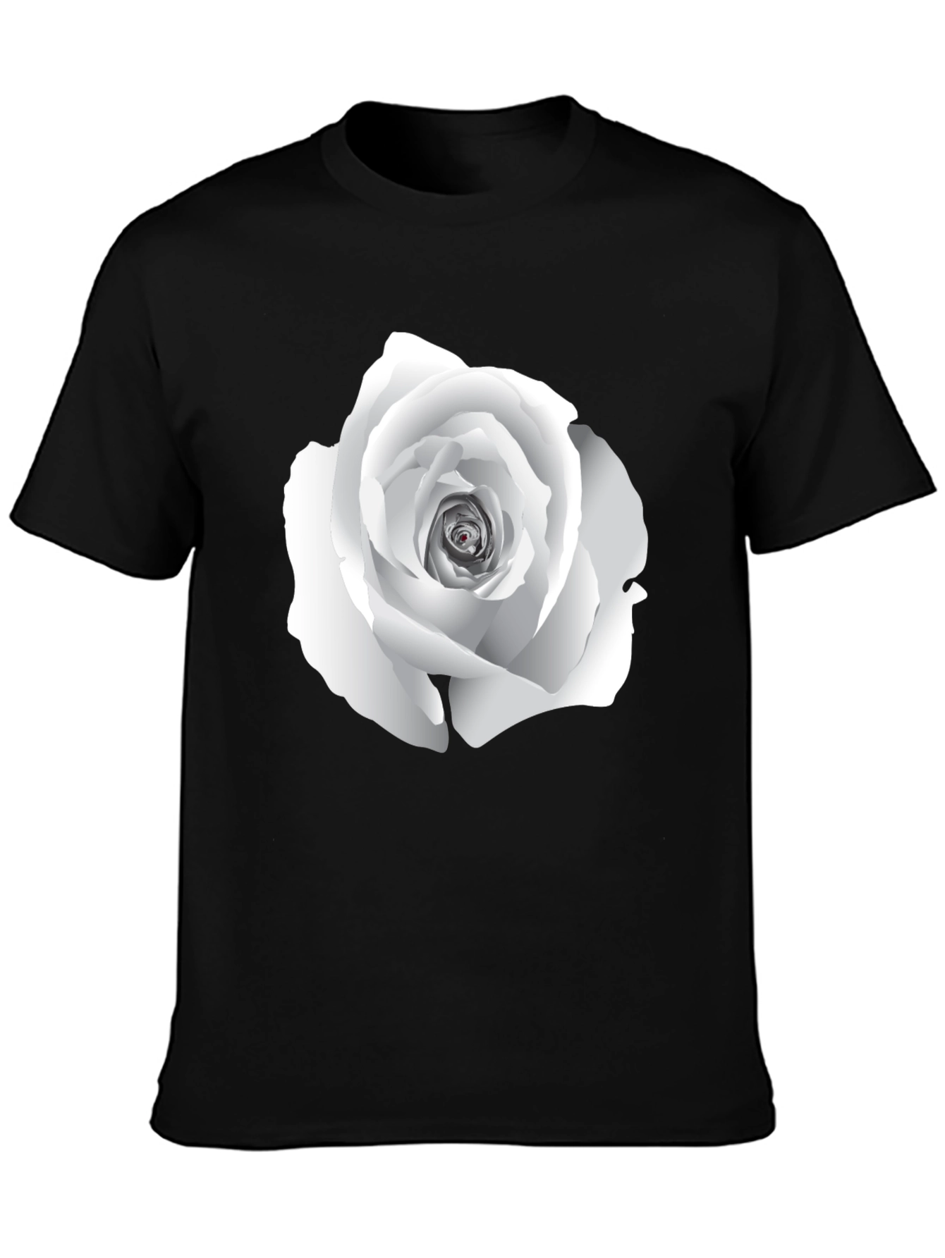 Elegant White Rose Graphic Tee - Black