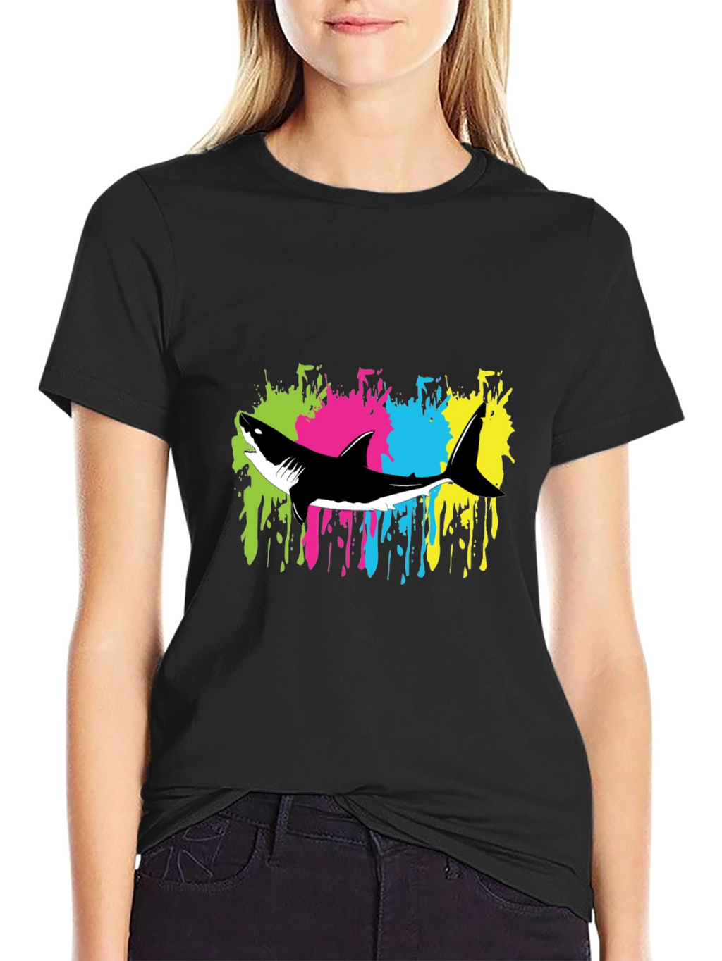 Shark Splash Graphic Tee - Trendy Mens Black T-Shirt