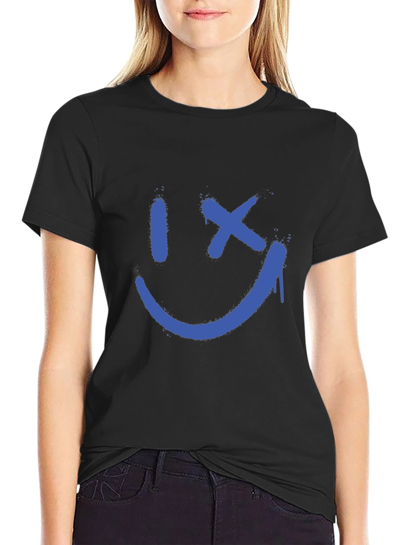 Smiley Face Graphic Black T-Shirt