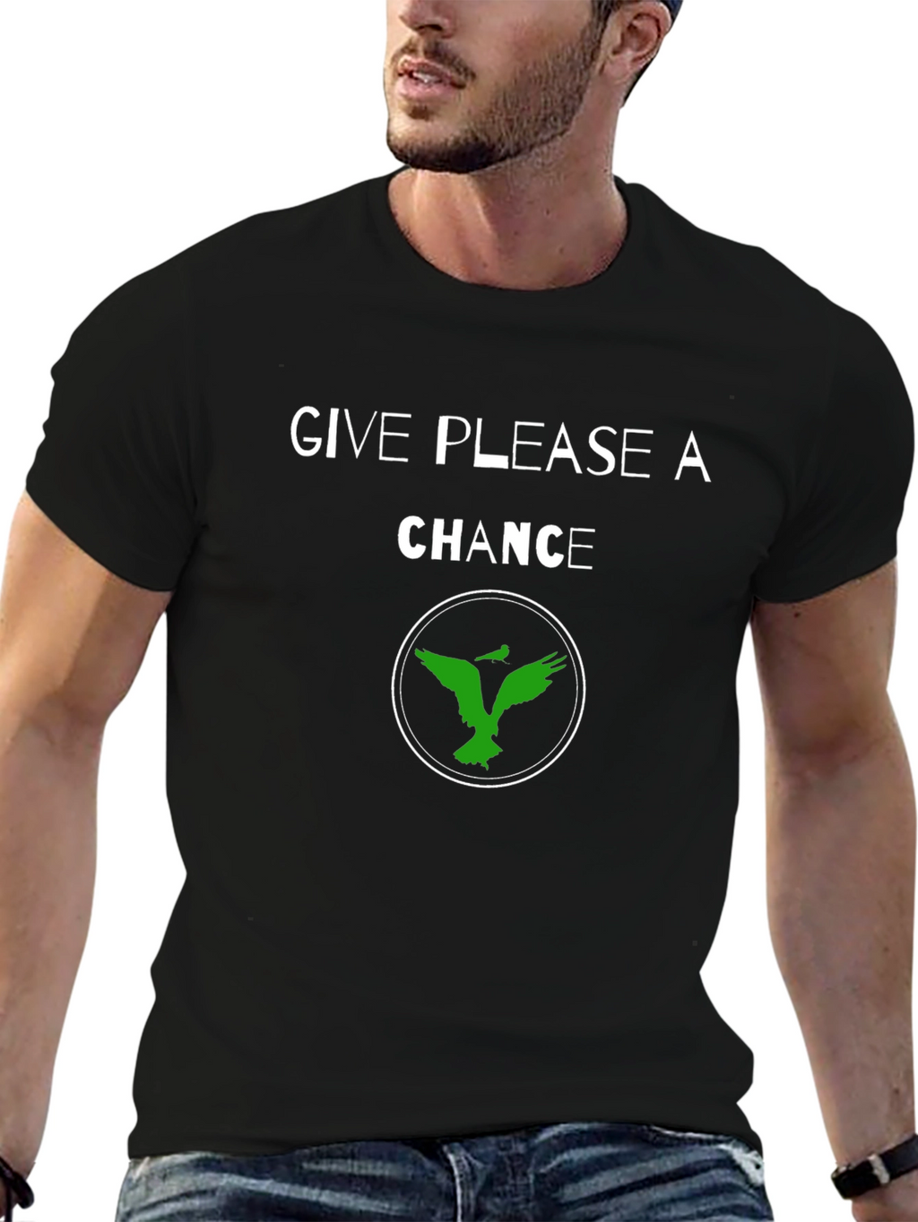 Give Please a Chance Black Graphic T-Shirt
