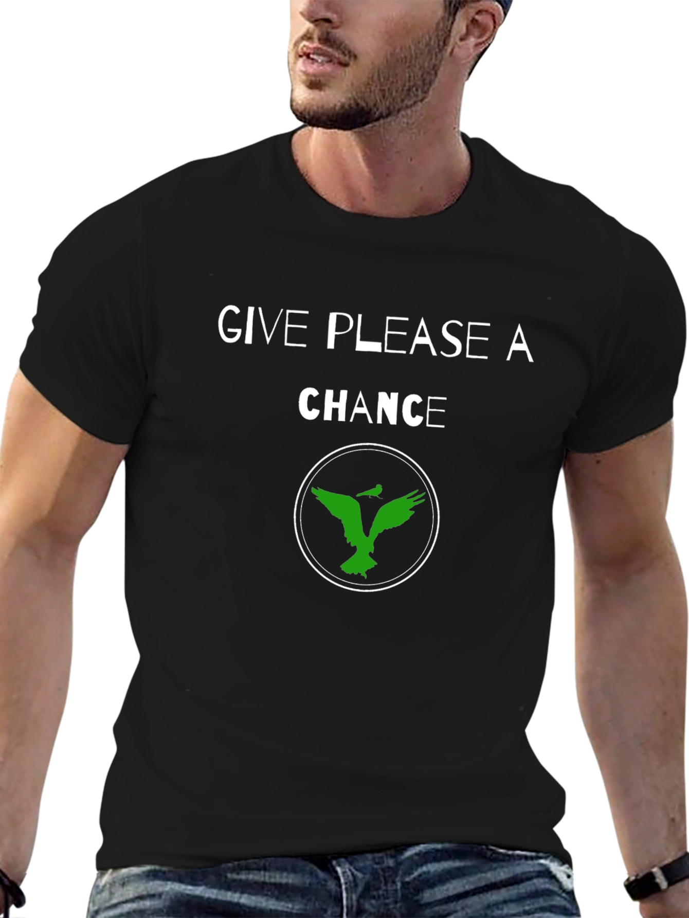 Give Please a Chance Black Graphic T-Shirt