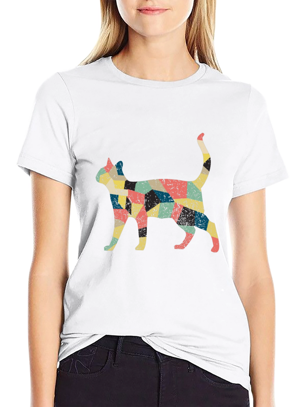 Retro Cat Graphic Black T-Shirt