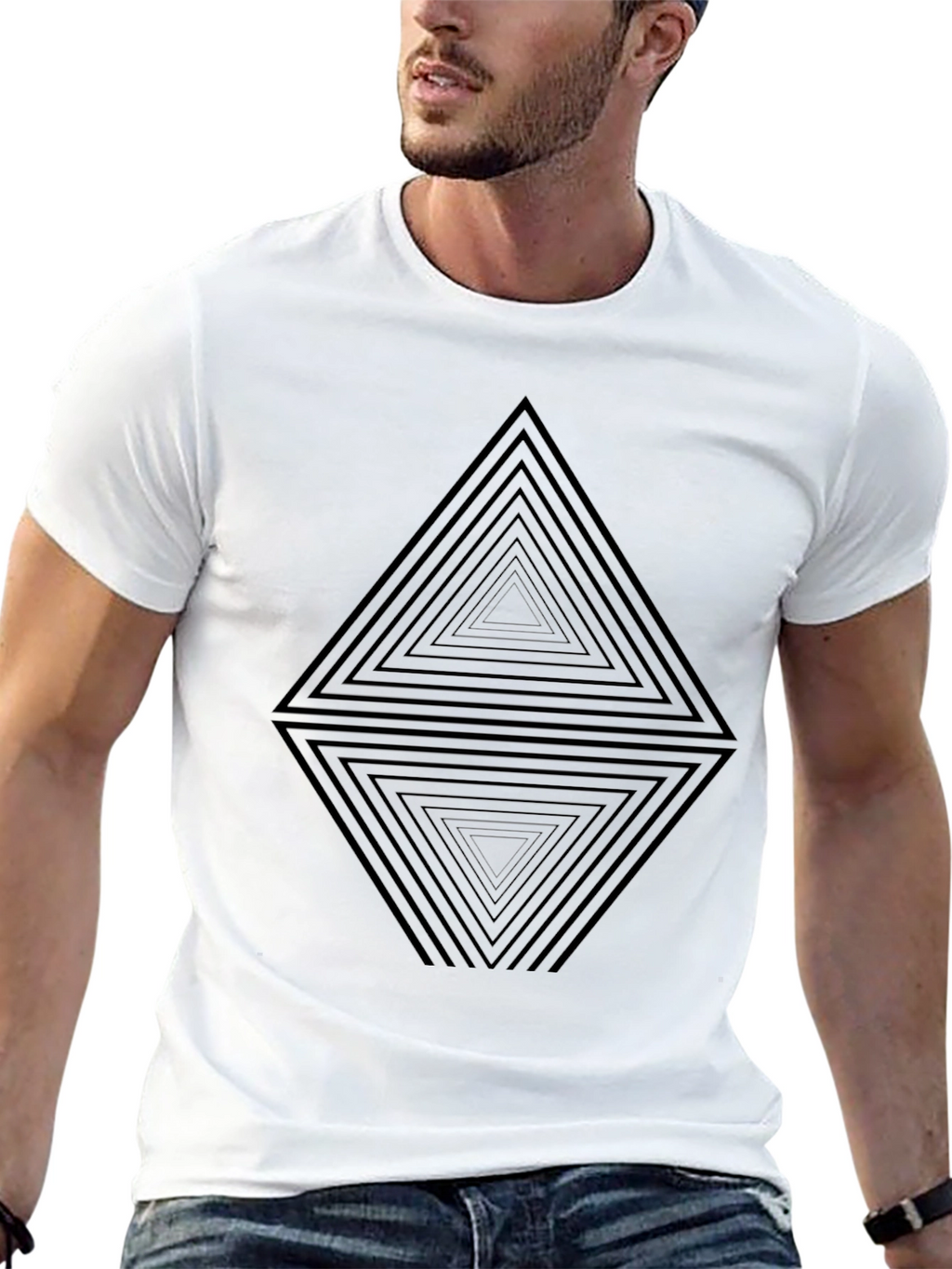 Geometric Triangle Illusion Black T-Shirt