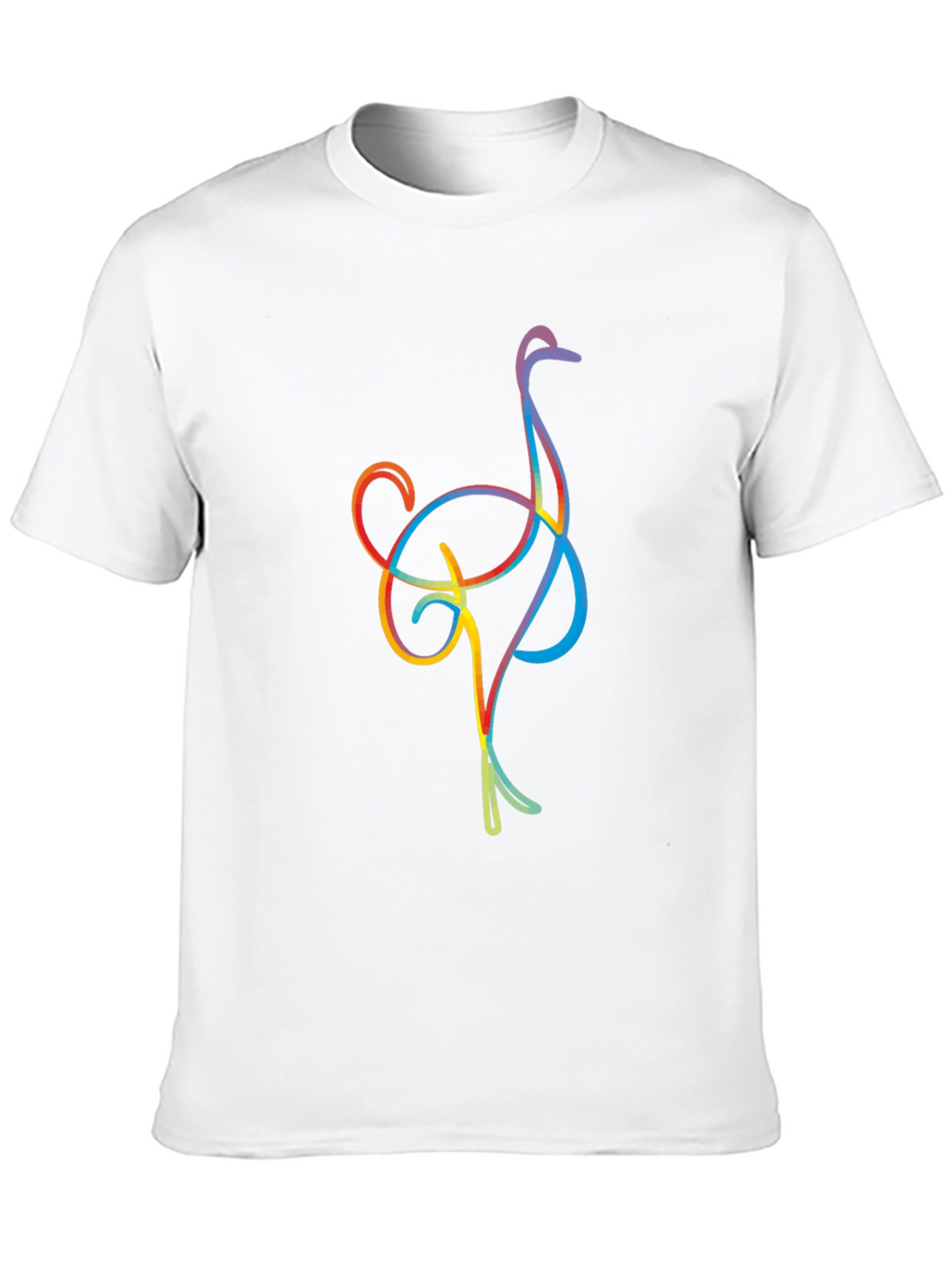 Ostrich Line Art Graphic Tee - Black Casual T-Shirt