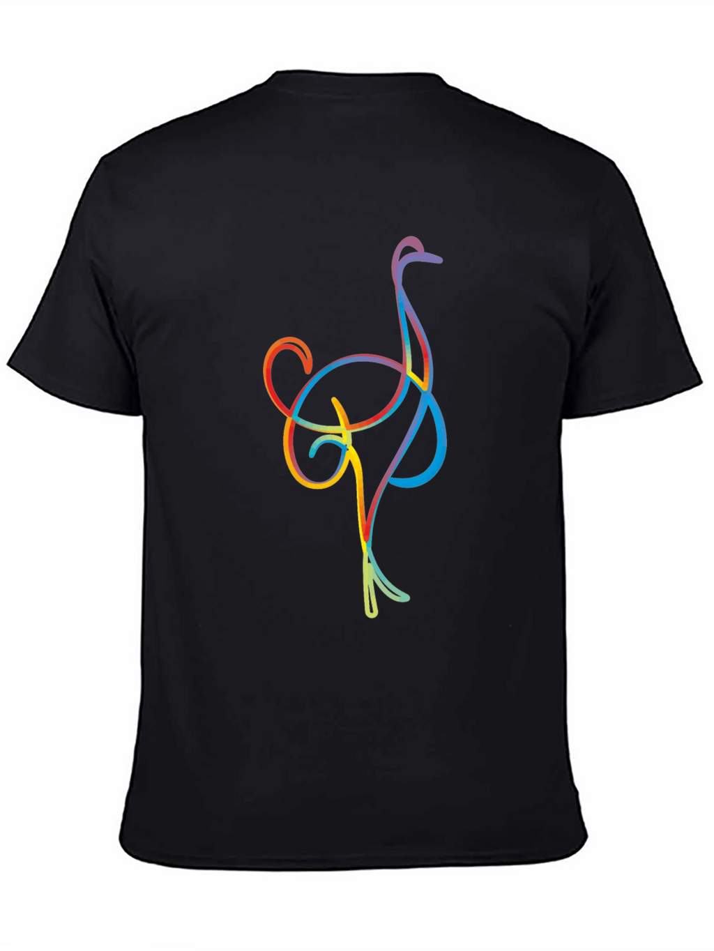 Ostrich Line Art Graphic Tee - Black Casual T-Shirt