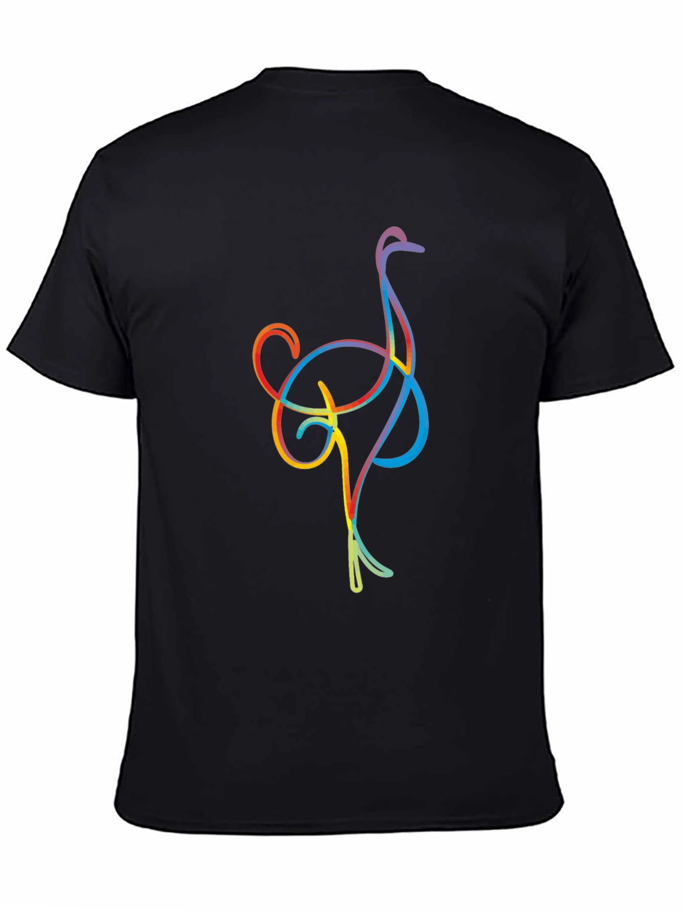 Ostrich Line Art Graphic Tee - Black Casual T-Shirt