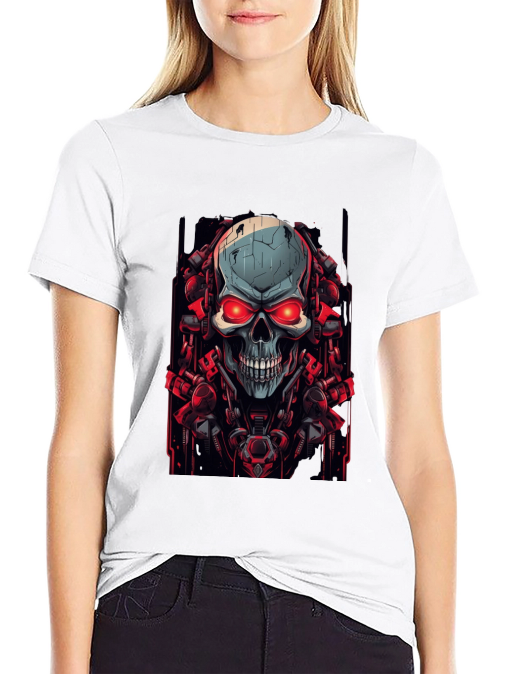 Cyberpunk Skull Graphic Black T-Shirt