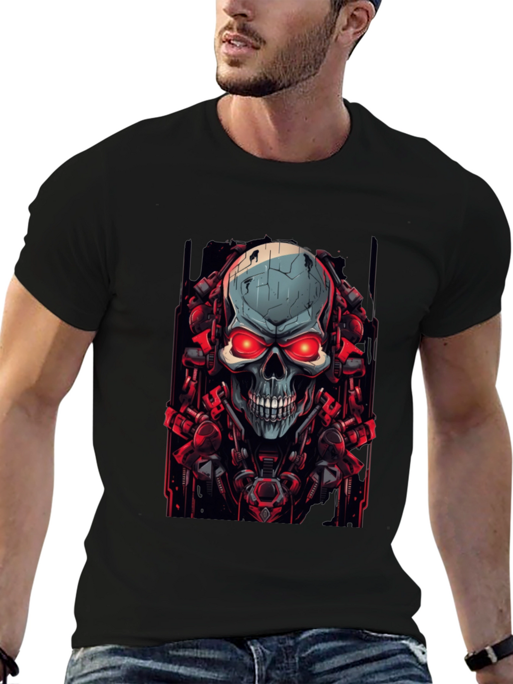 Cyberpunk Skull Graphic Black T-Shirt