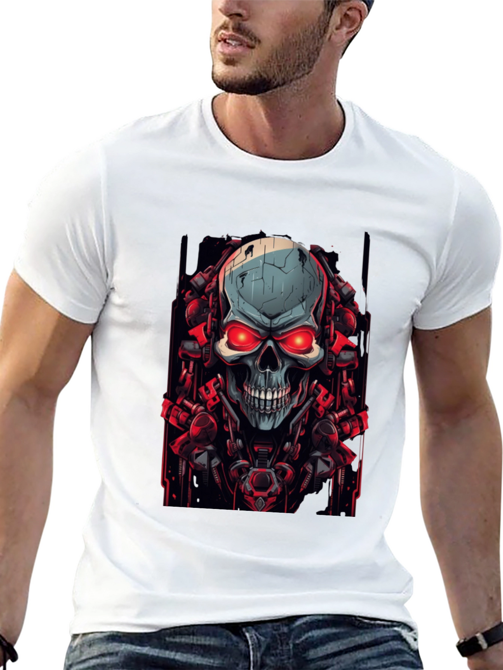 Cyberpunk Skull Graphic Black T-Shirt