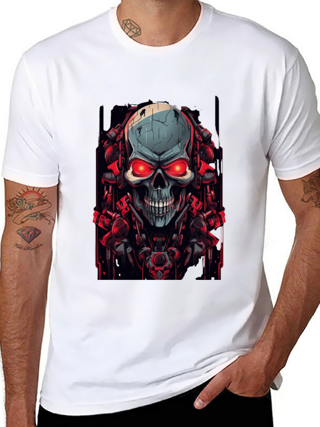 Cyberpunk Skull Graphic Black T-Shirt