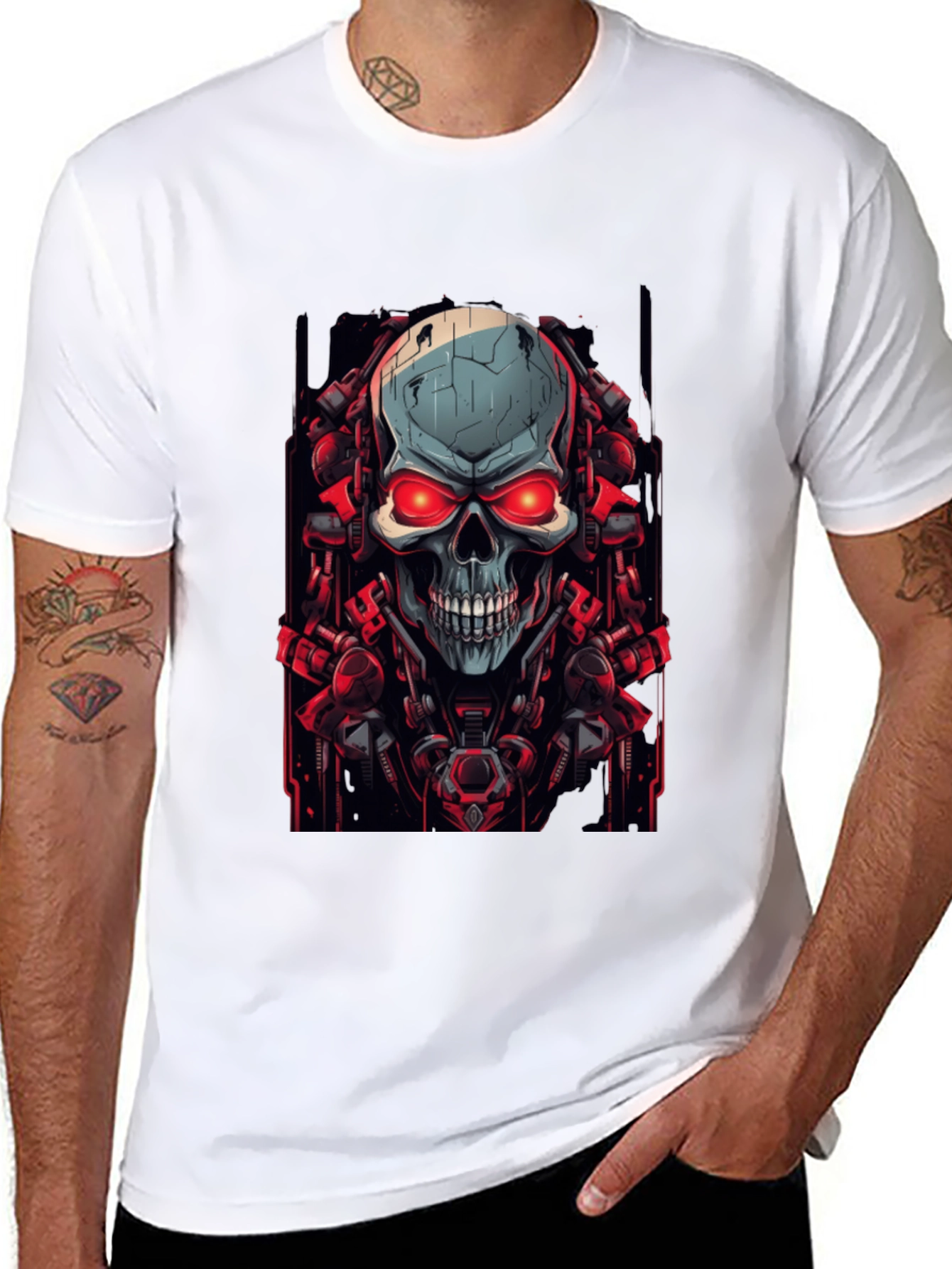 Cyberpunk Skull Graphic Black T-Shirt