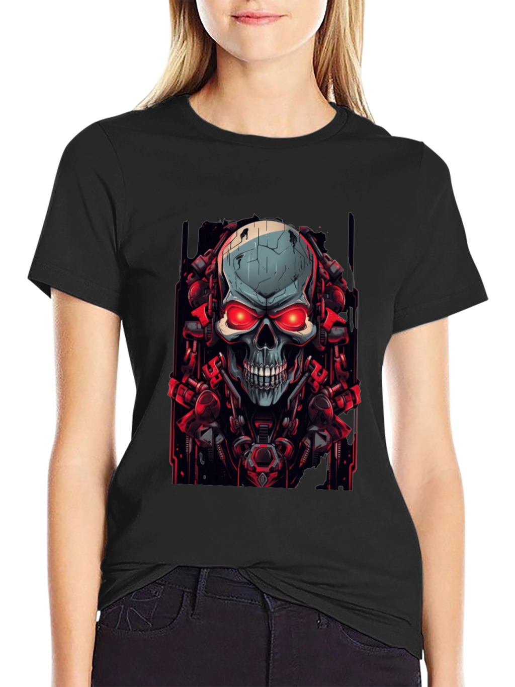 Cyberpunk Skull Graphic Black T-Shirt