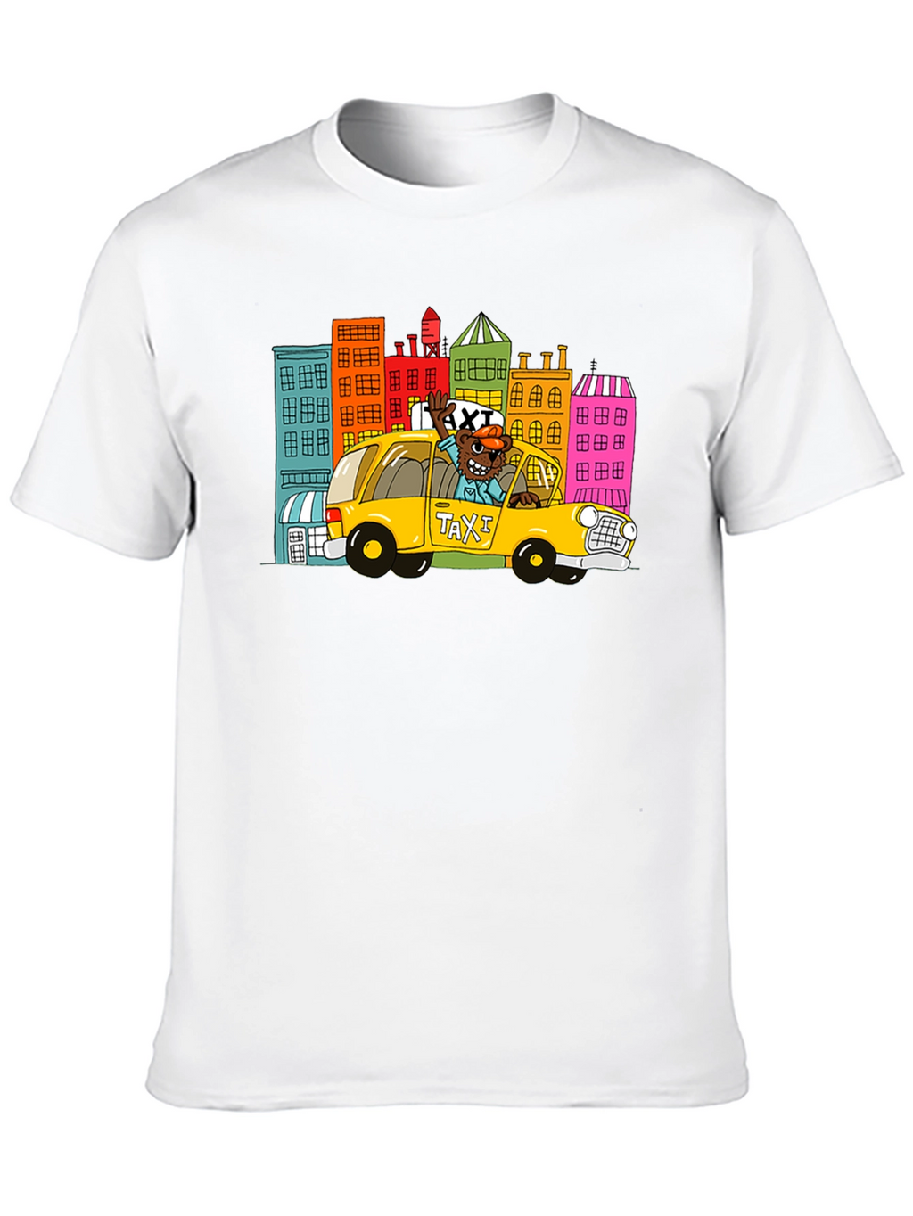 Cartoon Taxi Graphic Tee - Black