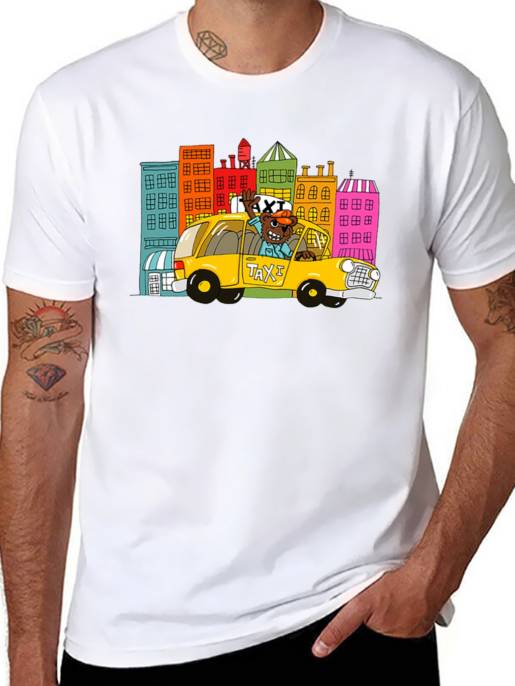 Cartoon Taxi Graphic Tee - Black