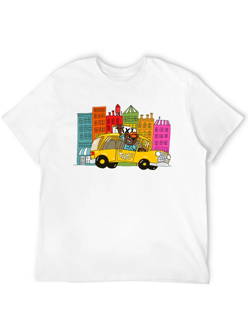 Cartoon Taxi Graphic Tee - Black