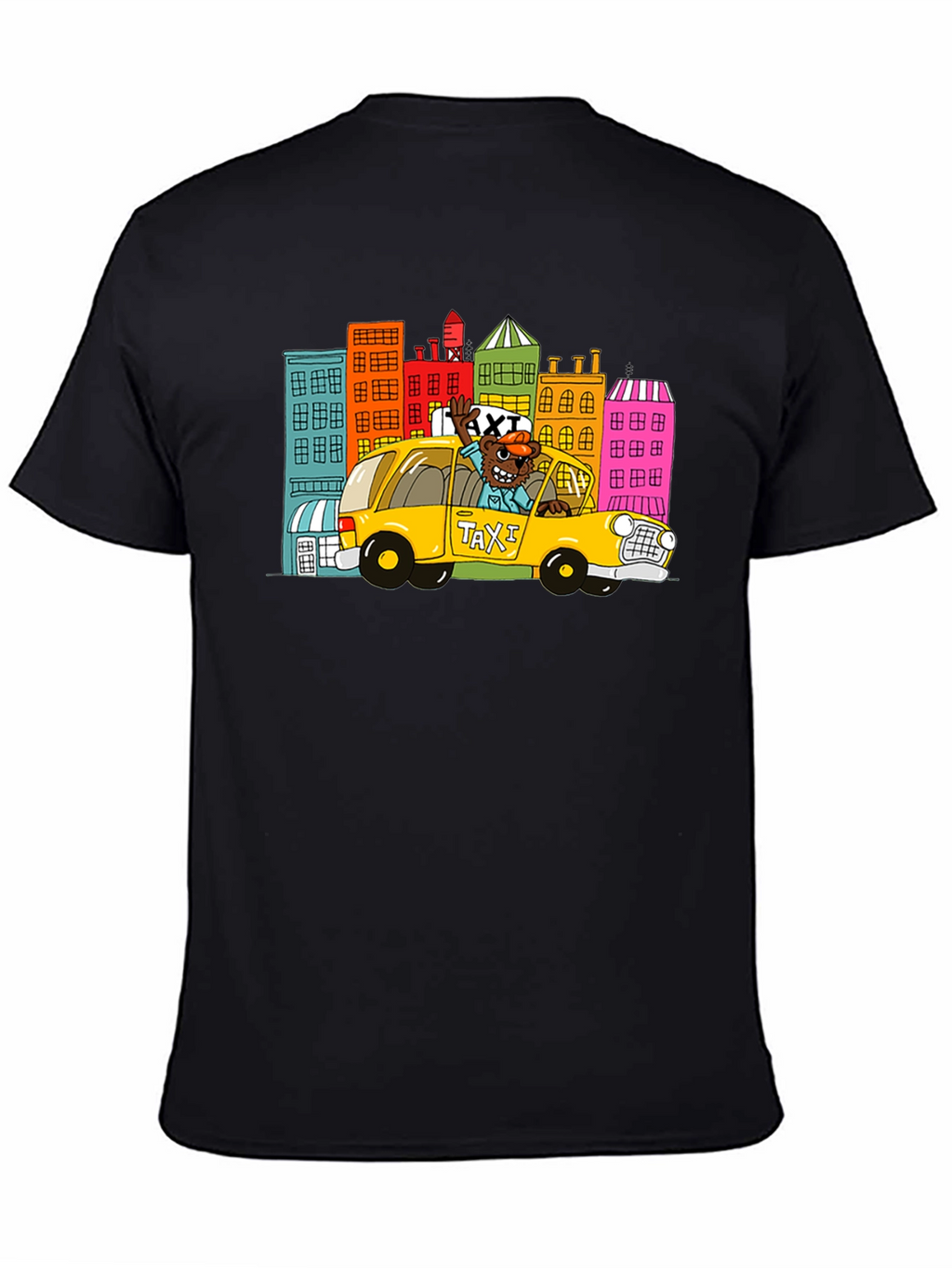 Cartoon Taxi Graphic Tee - Black