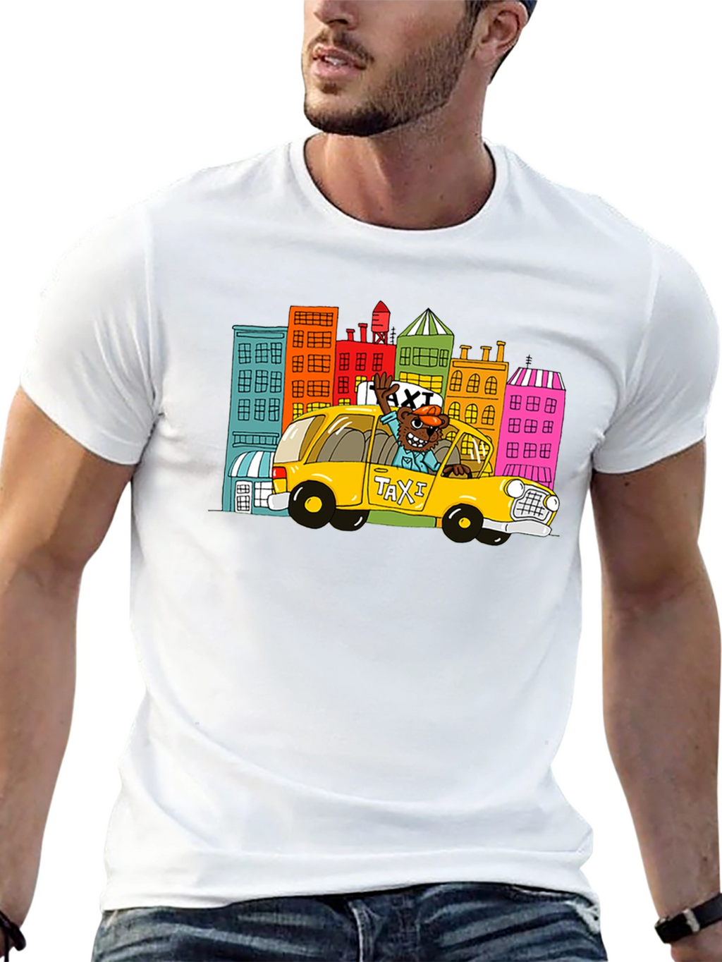 Cartoon Taxi Graphic Tee - Black