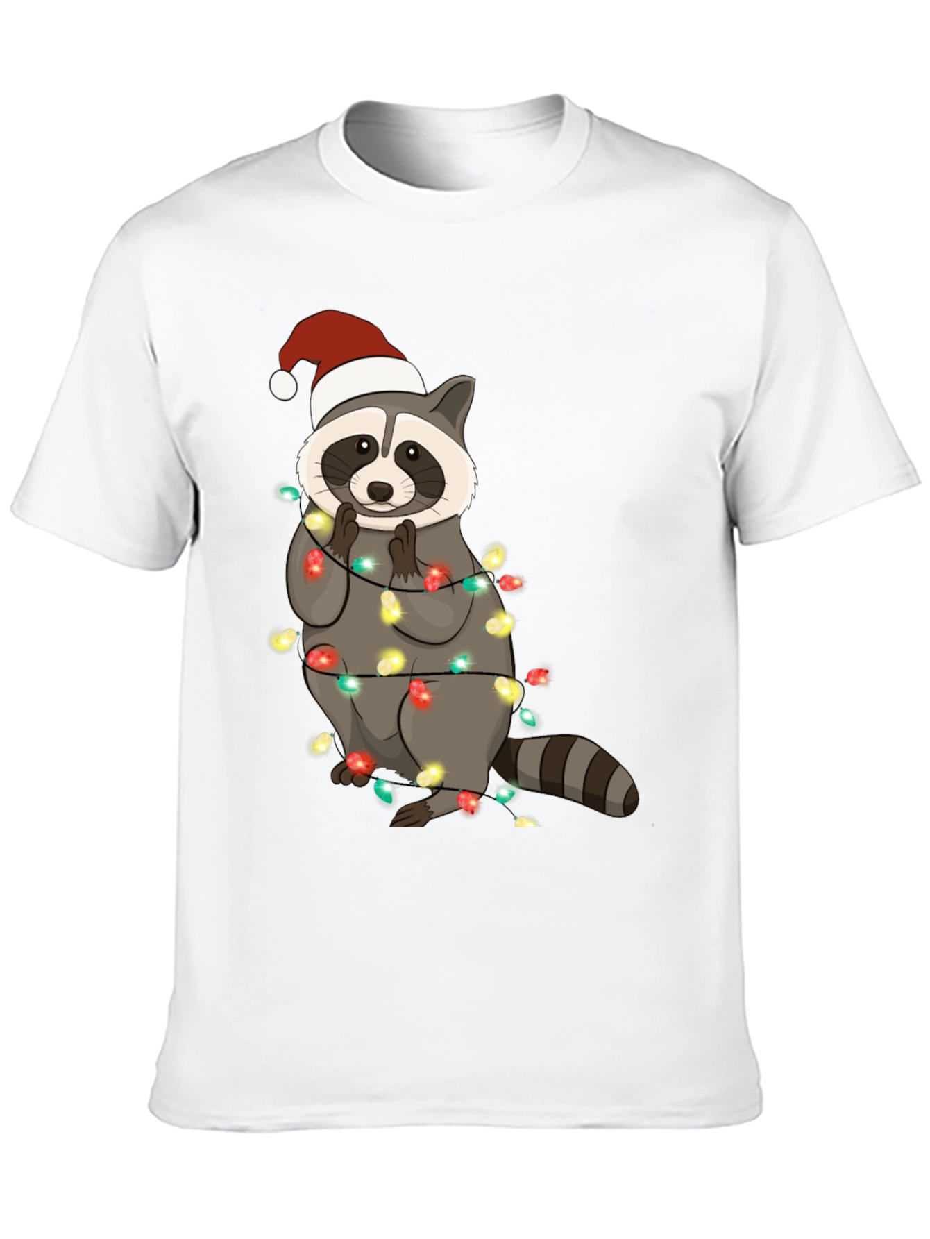 Christmas Raccoon Lights Mens Black T-Shirt