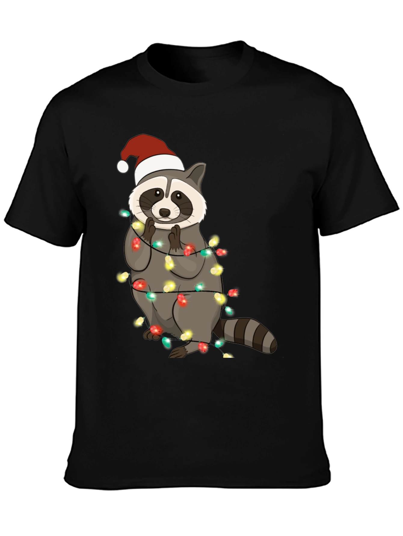 Christmas Raccoon Lights Mens Black T-Shirt