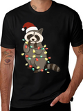 Christmas Raccoon Lights Mens Black T-Shirt