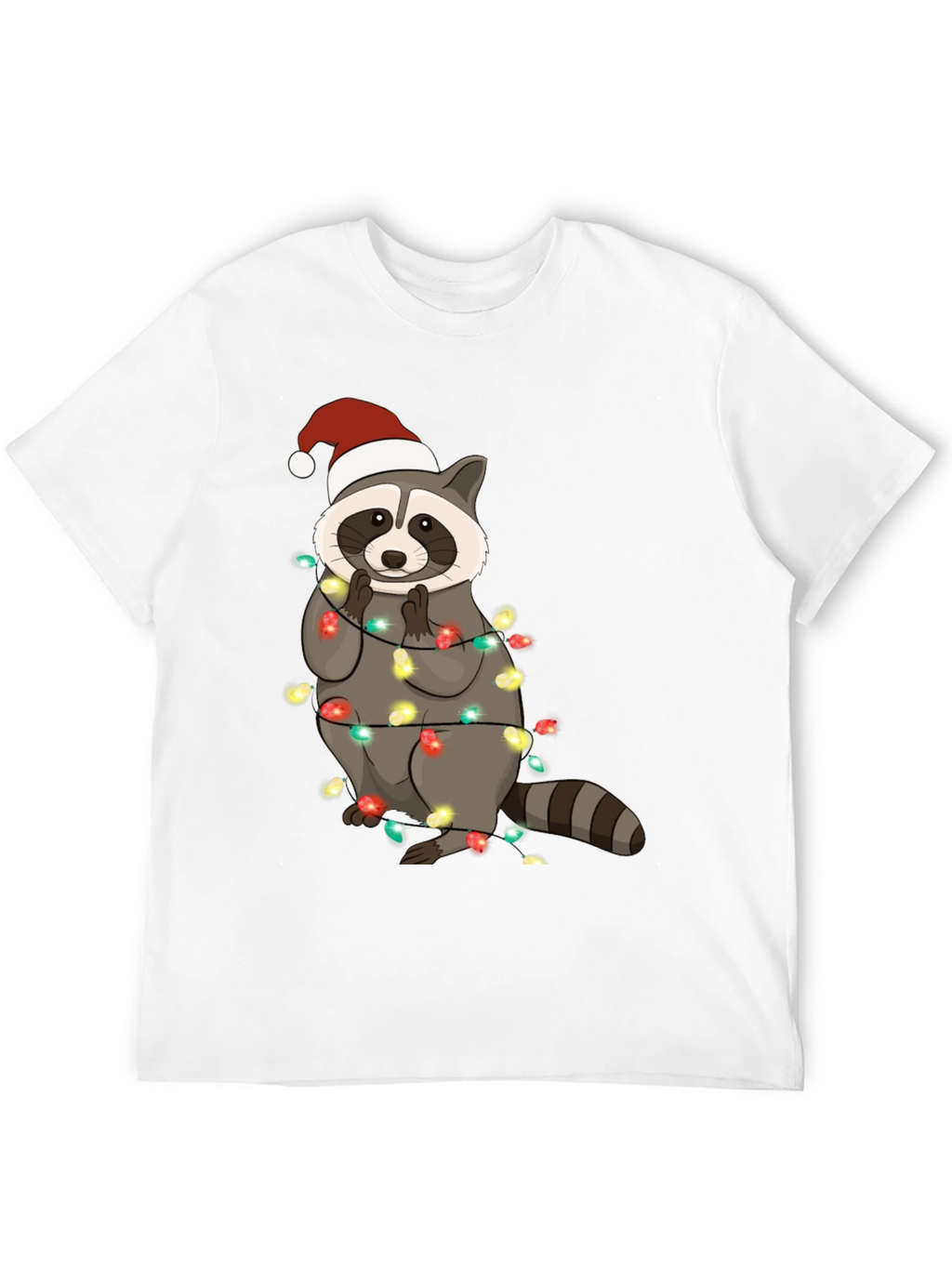 Christmas Raccoon Lights Mens Black T-Shirt