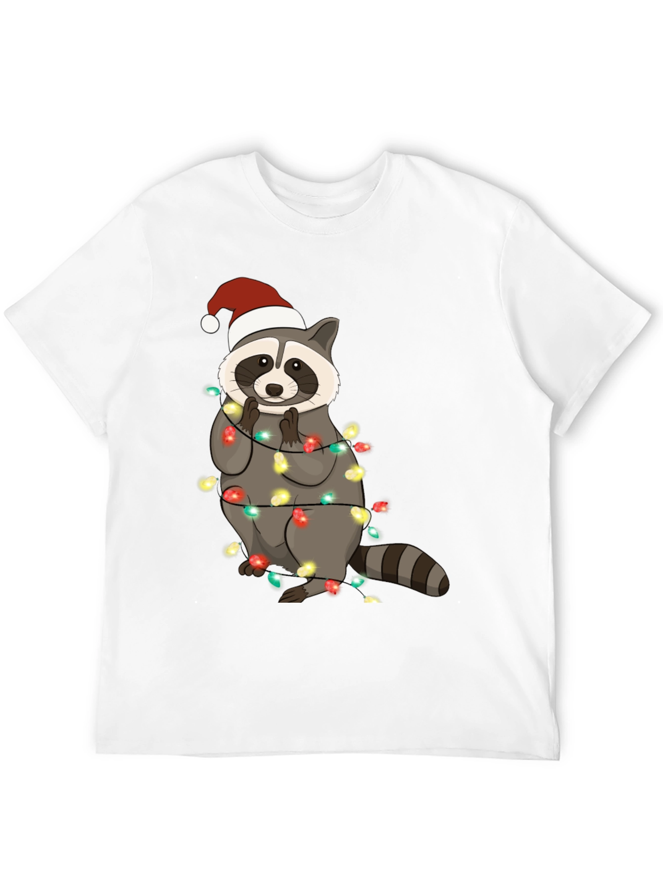 Christmas Raccoon Lights Mens Black T-Shirt
