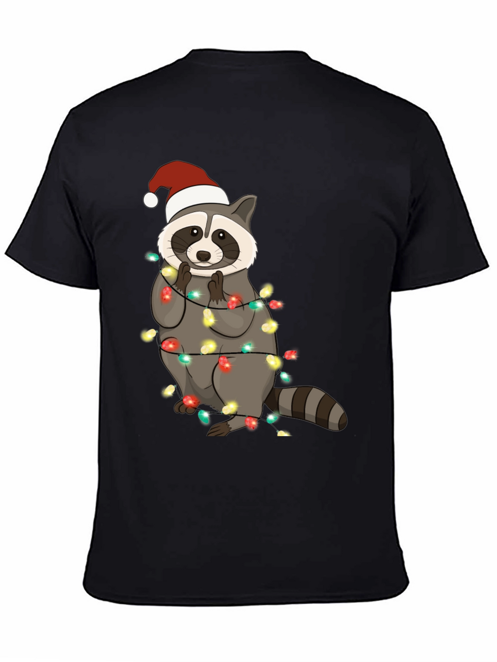 Christmas Raccoon Lights Mens Black T-Shirt