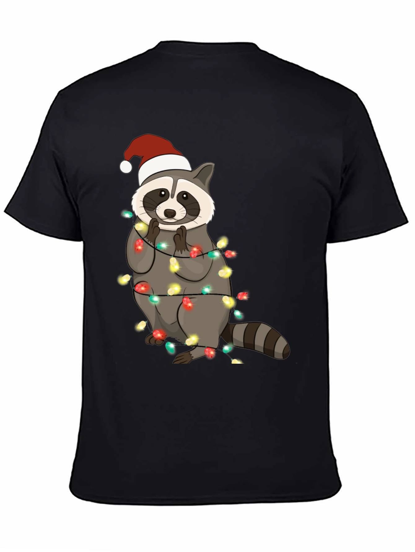 Christmas Raccoon Lights Mens Black T-Shirt