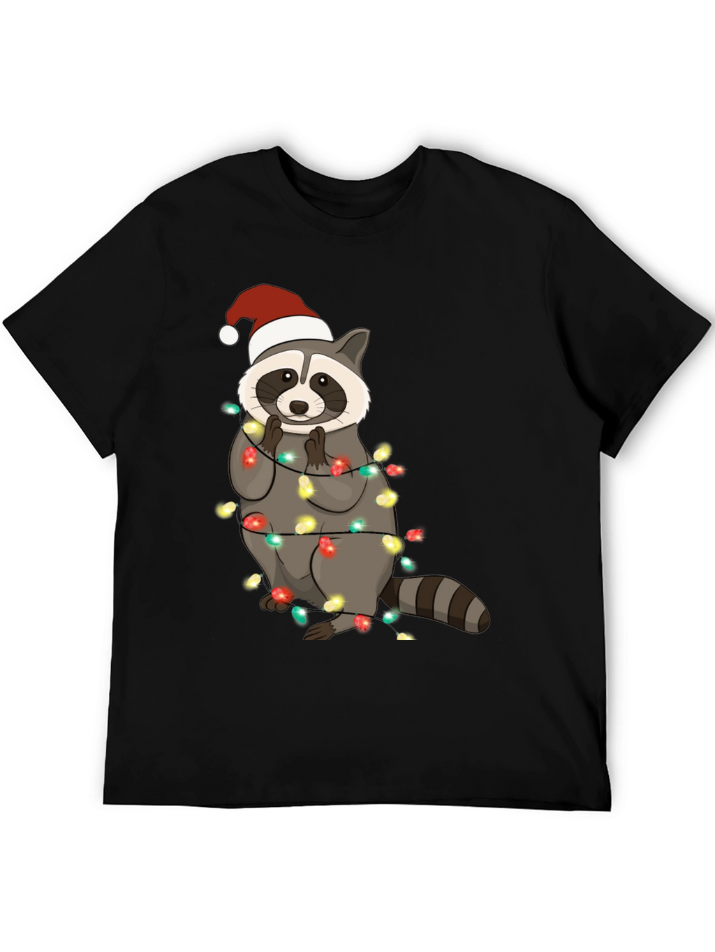 Christmas Raccoon Lights Mens Black T-Shirt