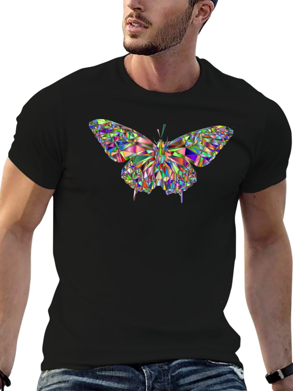 Geometric Butterfly Graphic Black T-Shirt