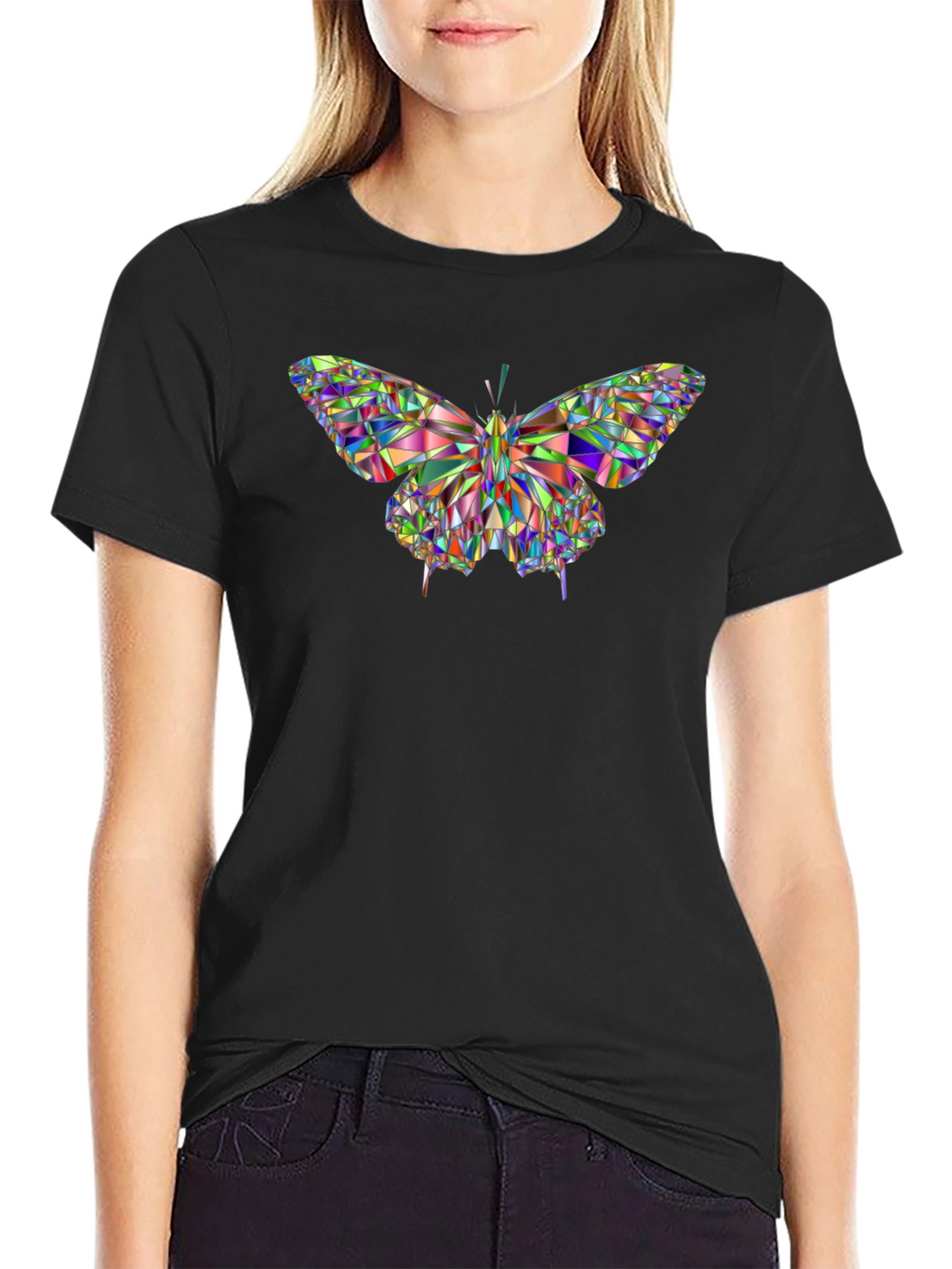 Geometric Butterfly Graphic Black T-Shirt