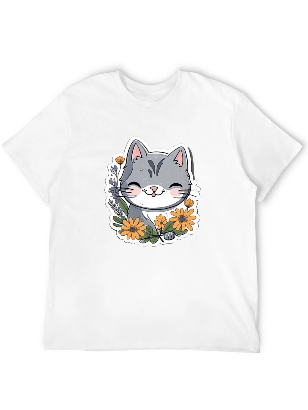 Cute Cat T-Shirt with Flowers