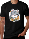Cute Cat T-Shirt with Flowers