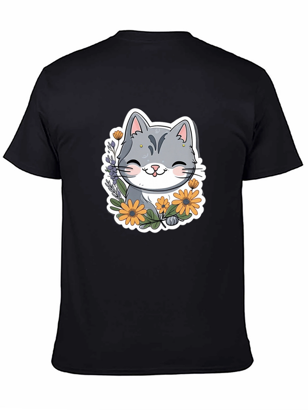 Cute Cat T-Shirt with Flowers