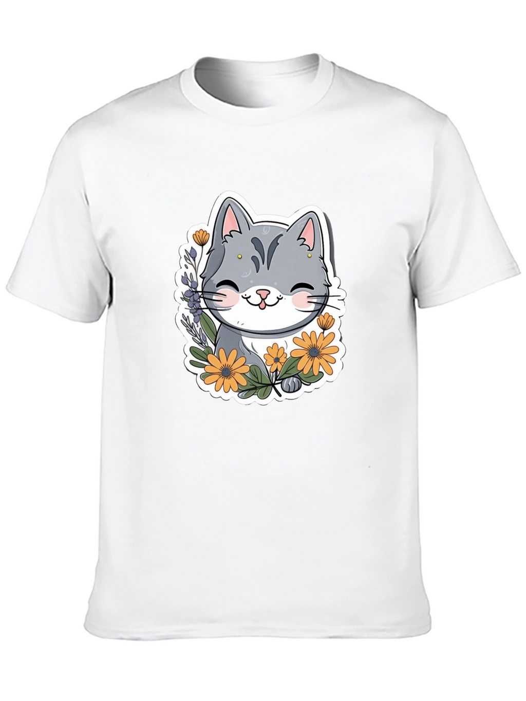 Cute Cat T-Shirt with Flowers