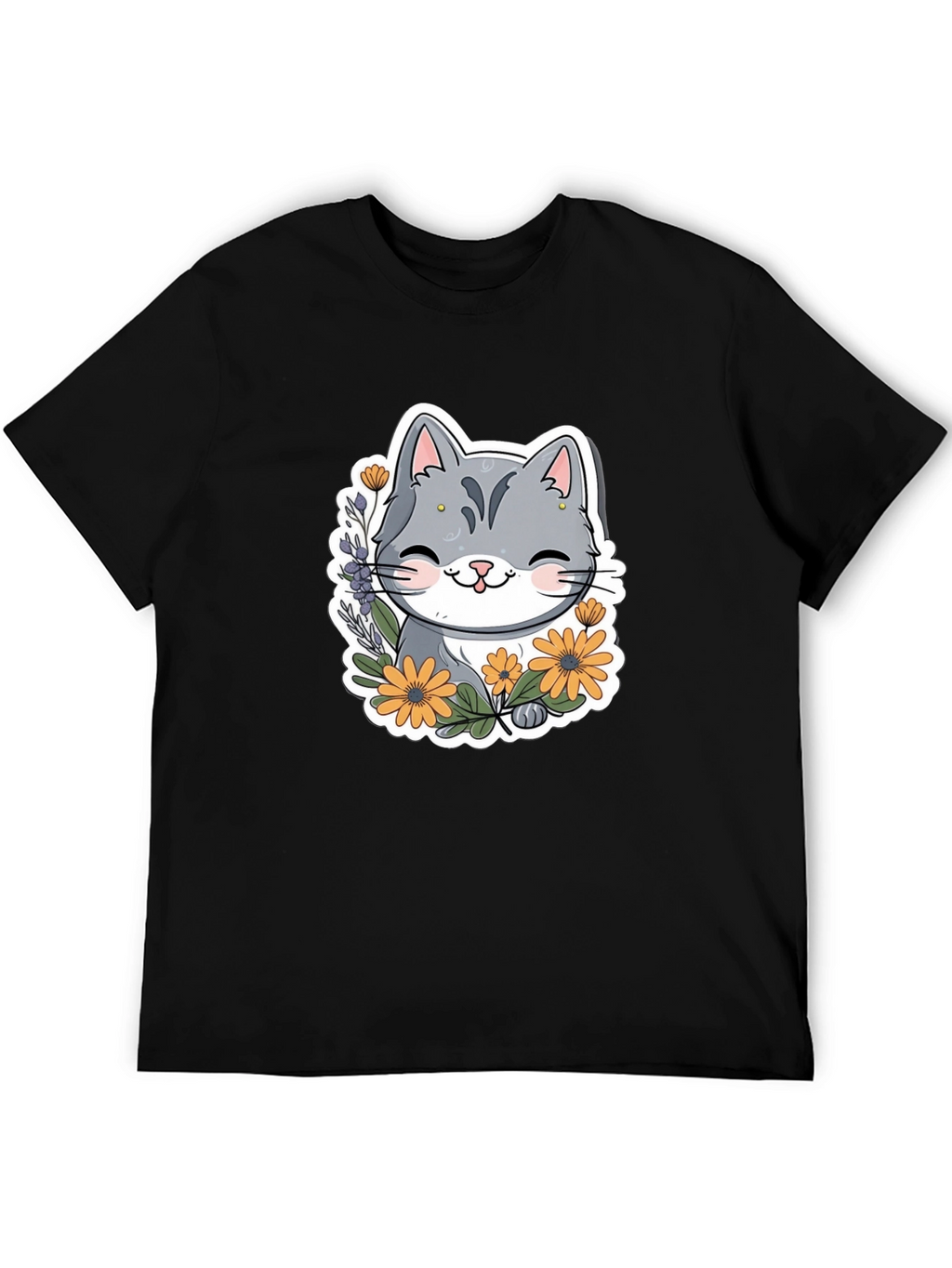 Cute Cat T-Shirt with Flowers