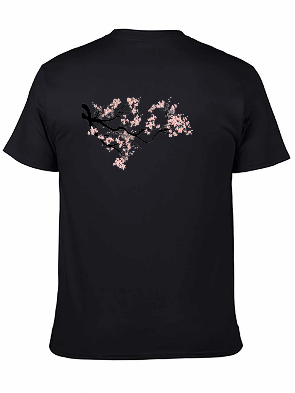 Black Tee with Cherry Blossom Branch Design