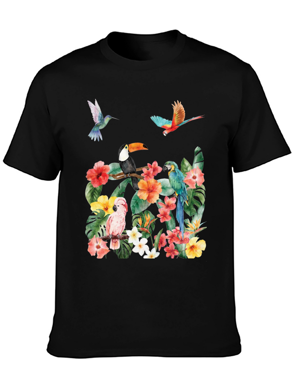 Tropical Bird & Floral Print T-Shirt