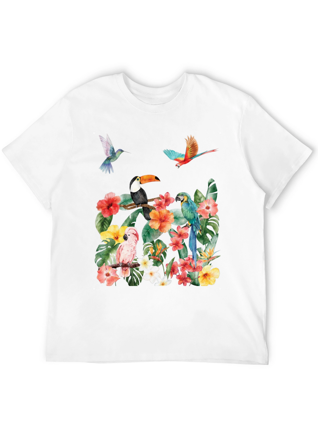Tropical Bird & Floral Print T-Shirt