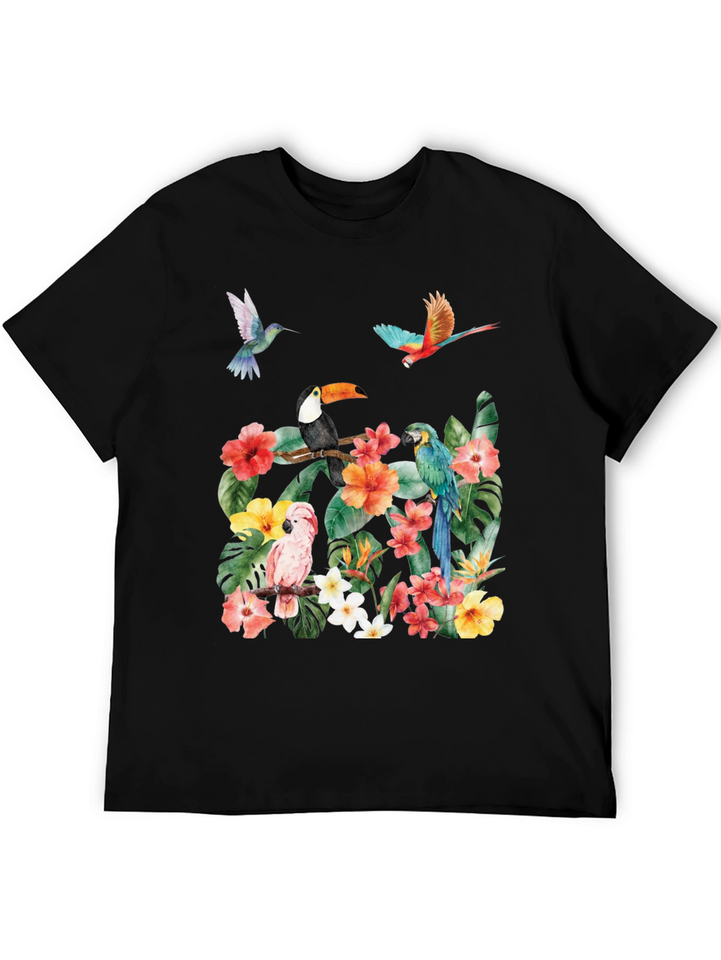 Tropical Bird & Floral Print T-Shirt