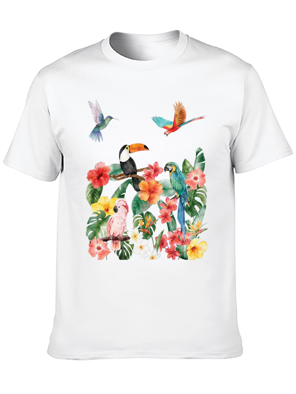 Tropical Bird & Floral Print T-Shirt