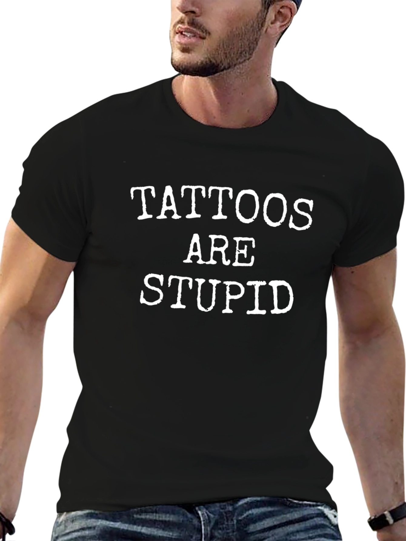 Tattoos Are Stupid Graphic Tee - Black Cotton T-Shirt