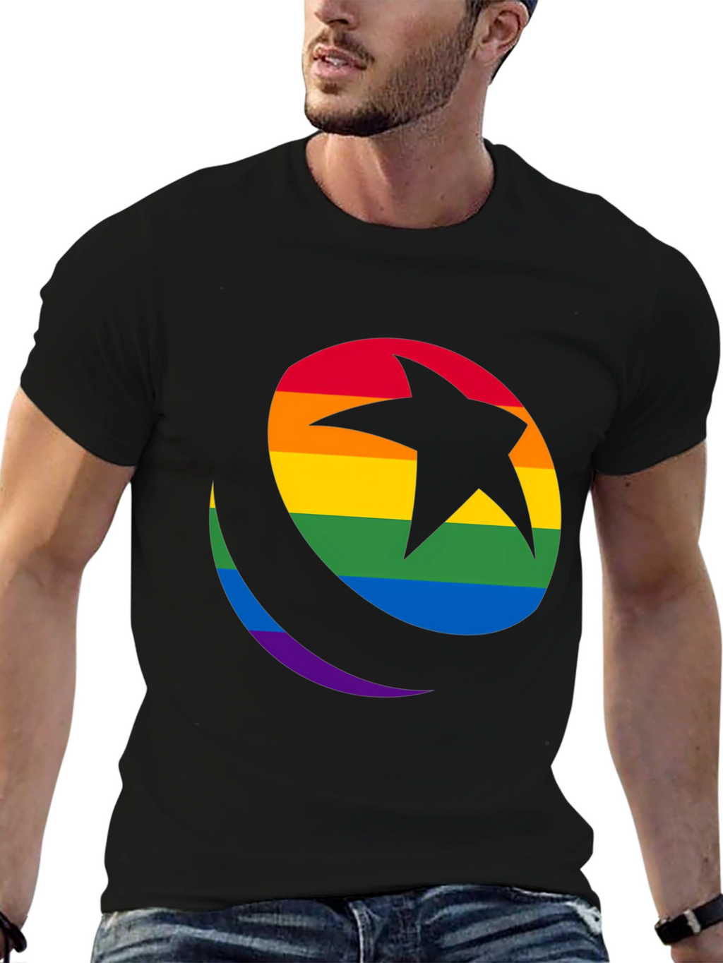 Rainbow Star & Crescent Black T-Shirt