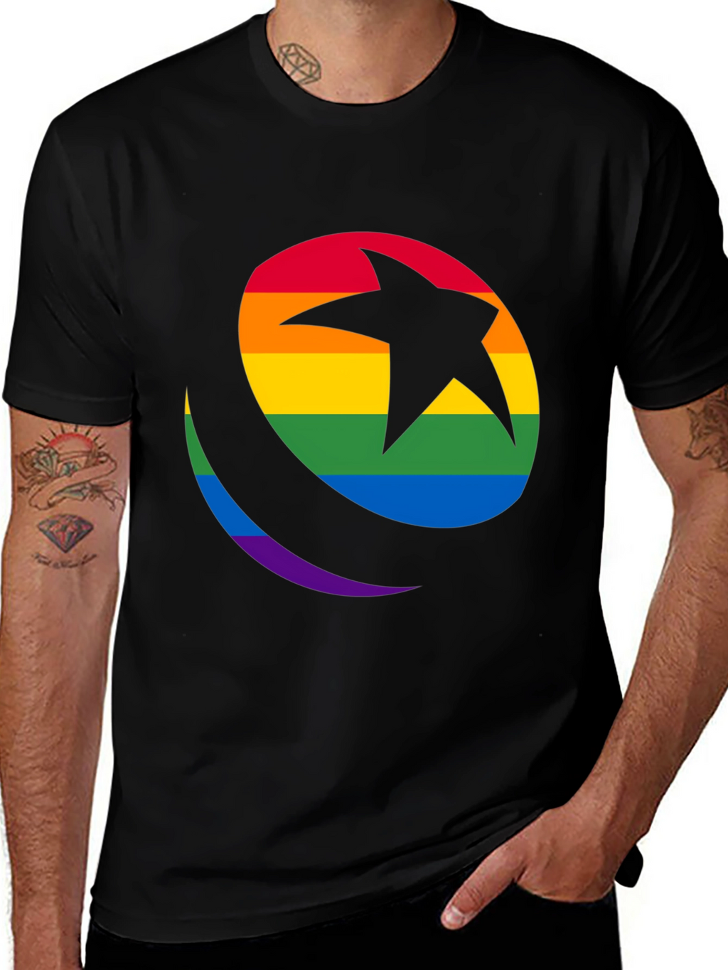 Rainbow Star & Crescent Black T-Shirt