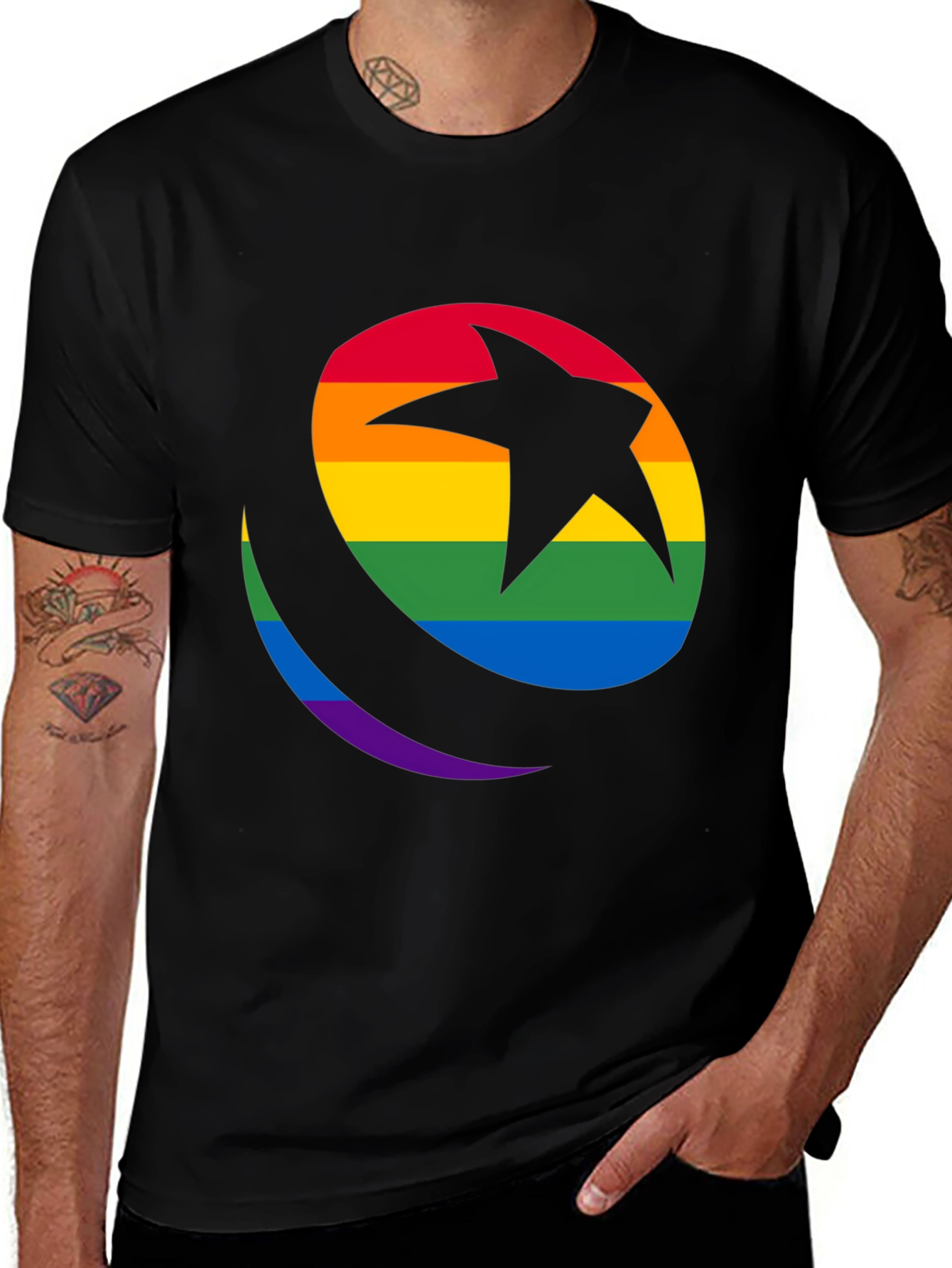 Rainbow Star & Crescent Black T-Shirt