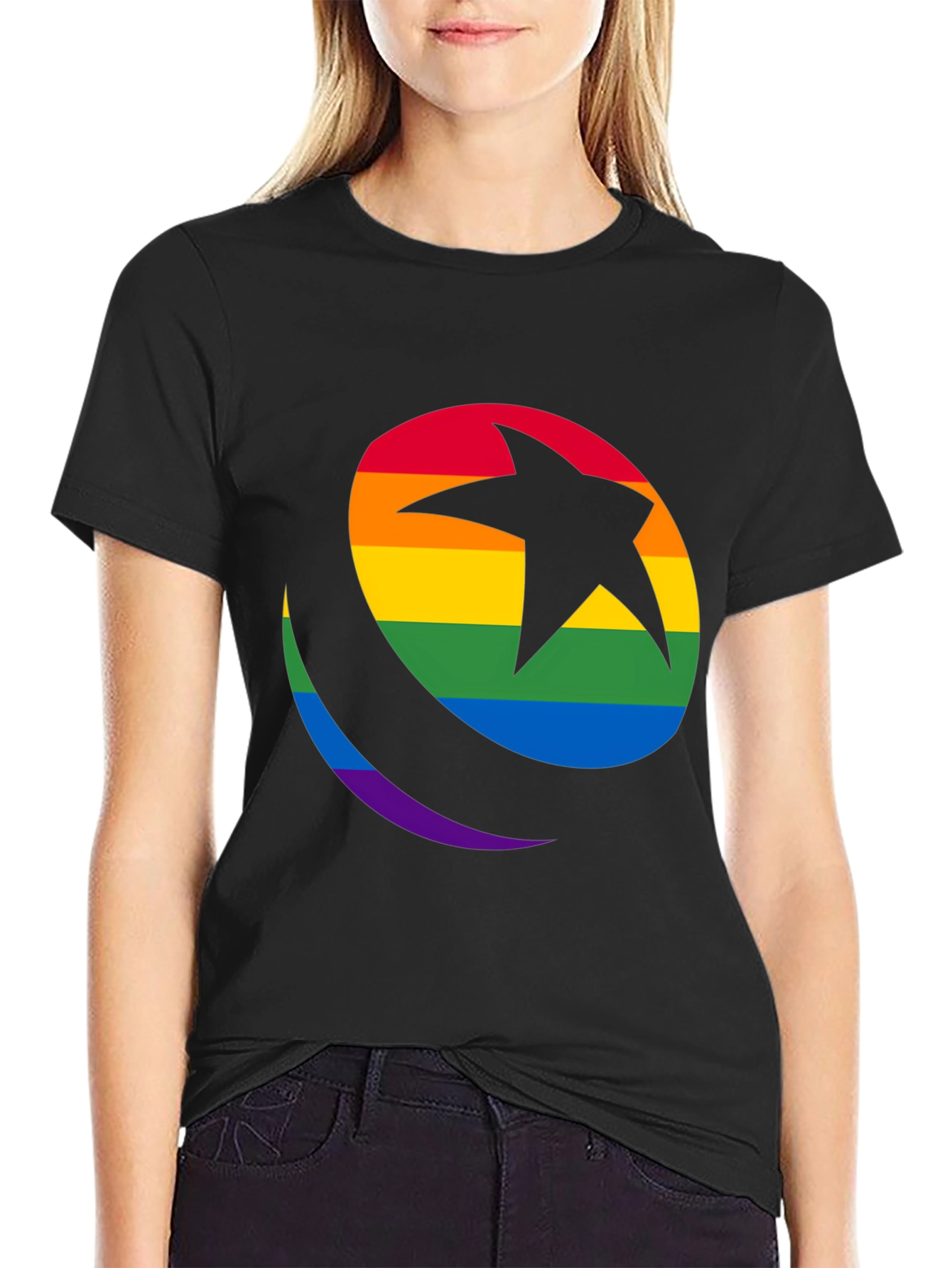 Rainbow Star & Crescent Black T-Shirt