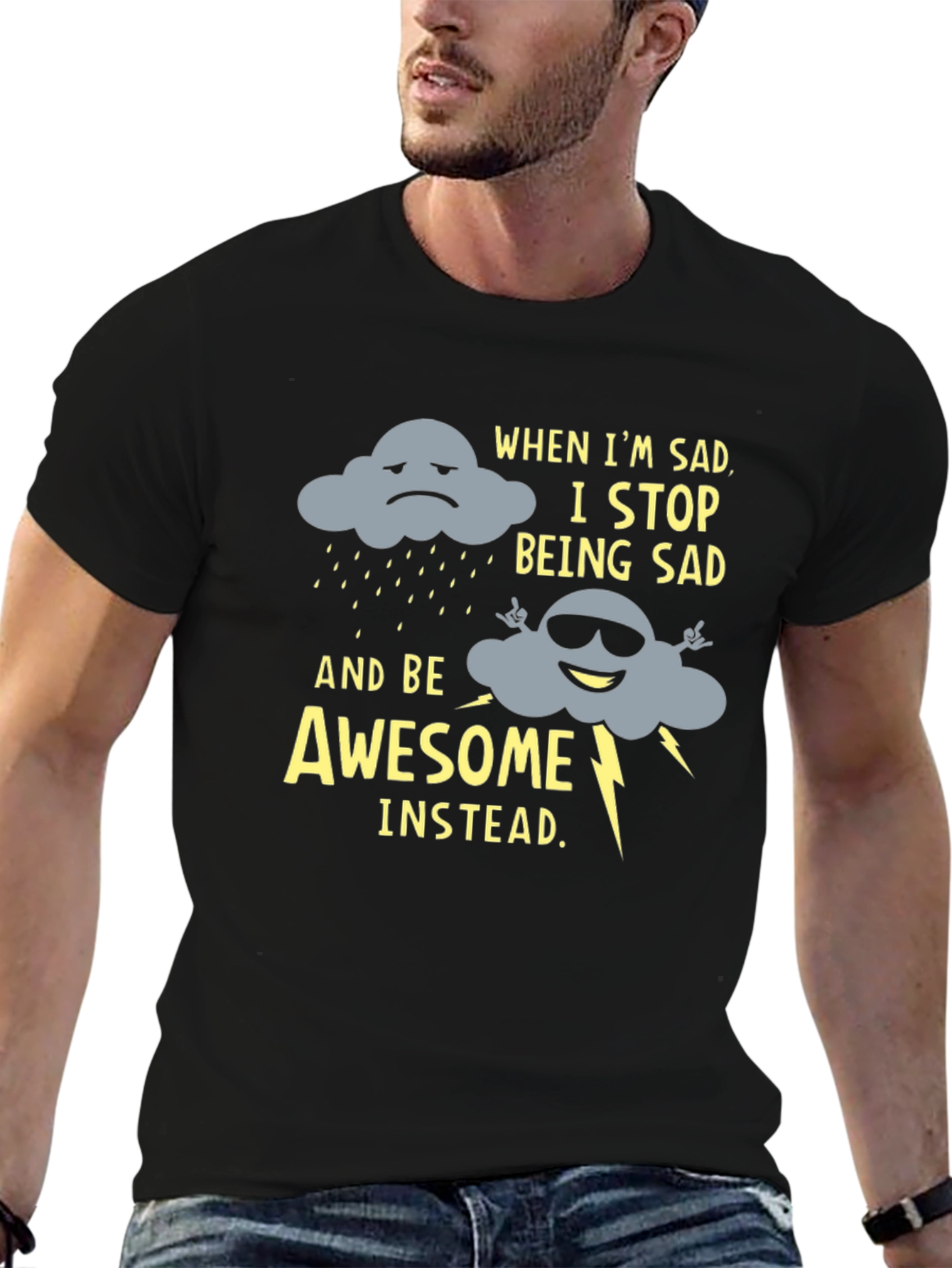 Funny Graphic Tee: Sad Cloud to Awesome Cloud