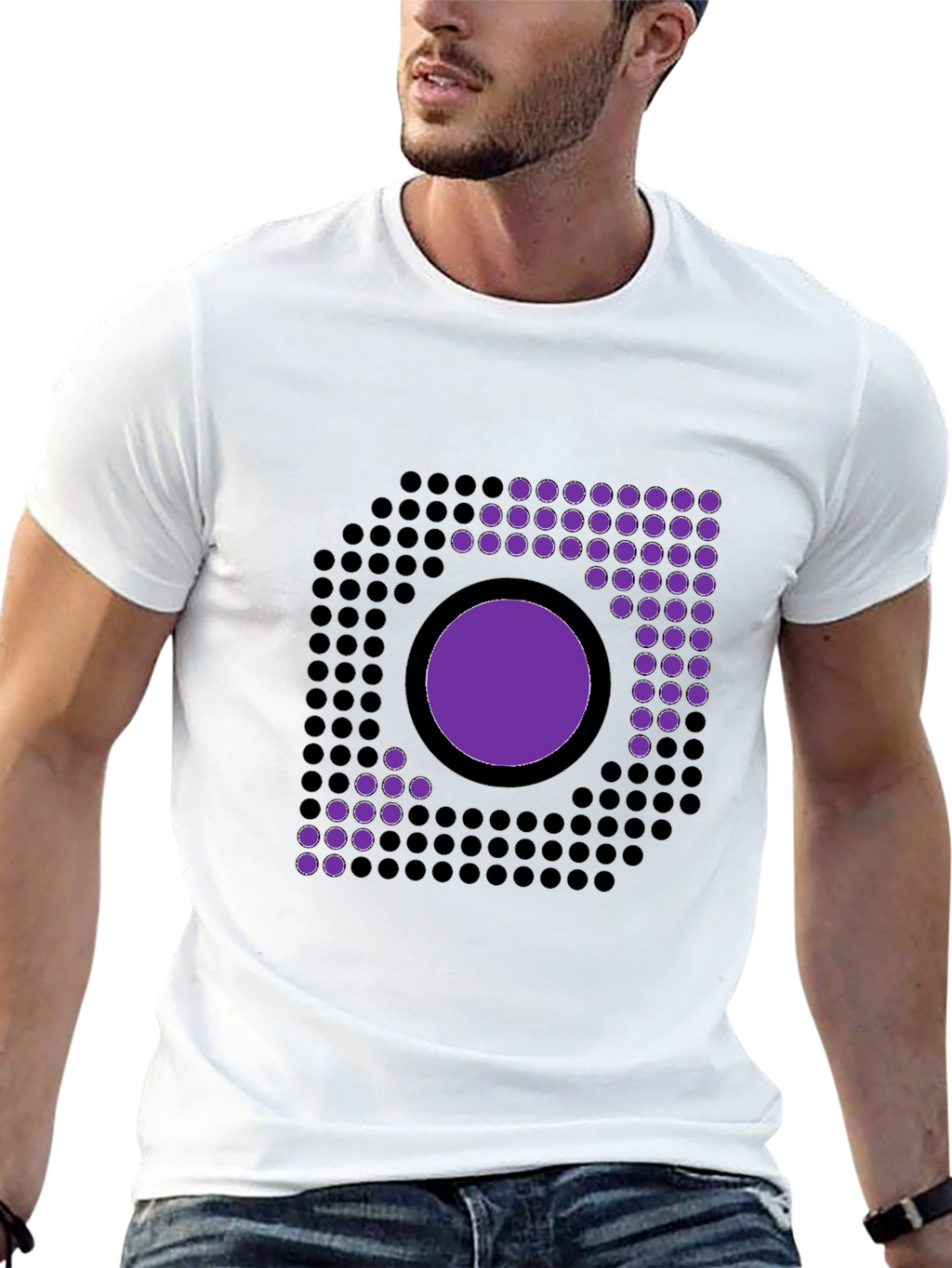 Geometric Circle Design Black T-Shirt