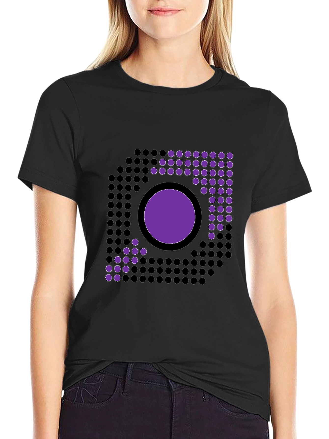 Geometric Circle Design Black T-Shirt