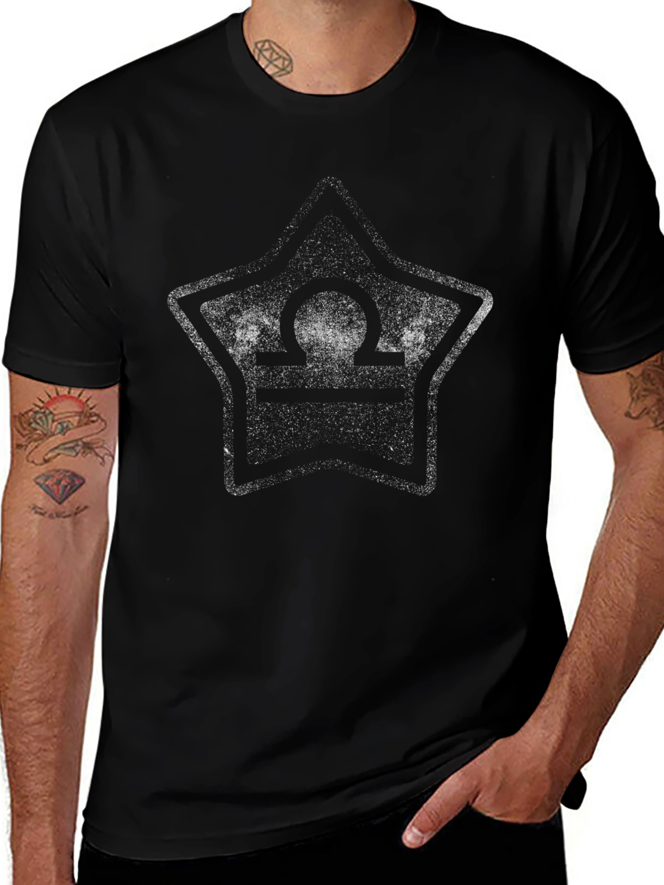 Libra Zodiac Star Sign Distressed Graphic T-Shirt